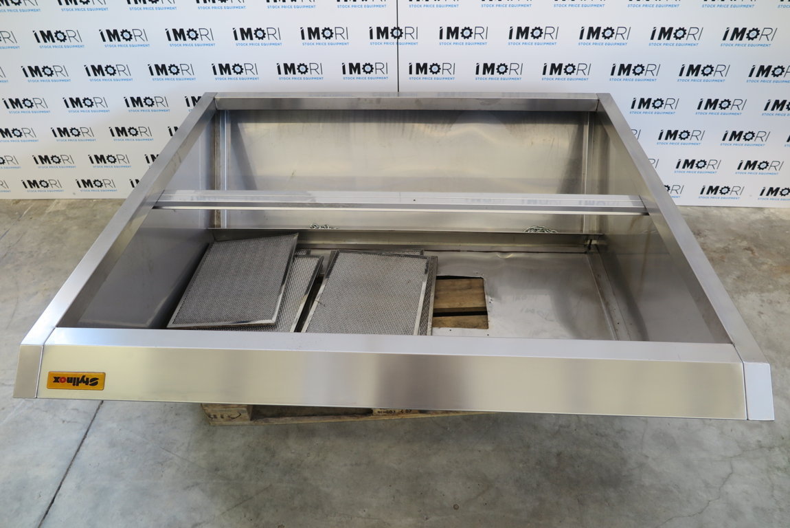 Cappa aspirazione usata centrale professionale in acciaio inox con aspiratore 150x140x60h
