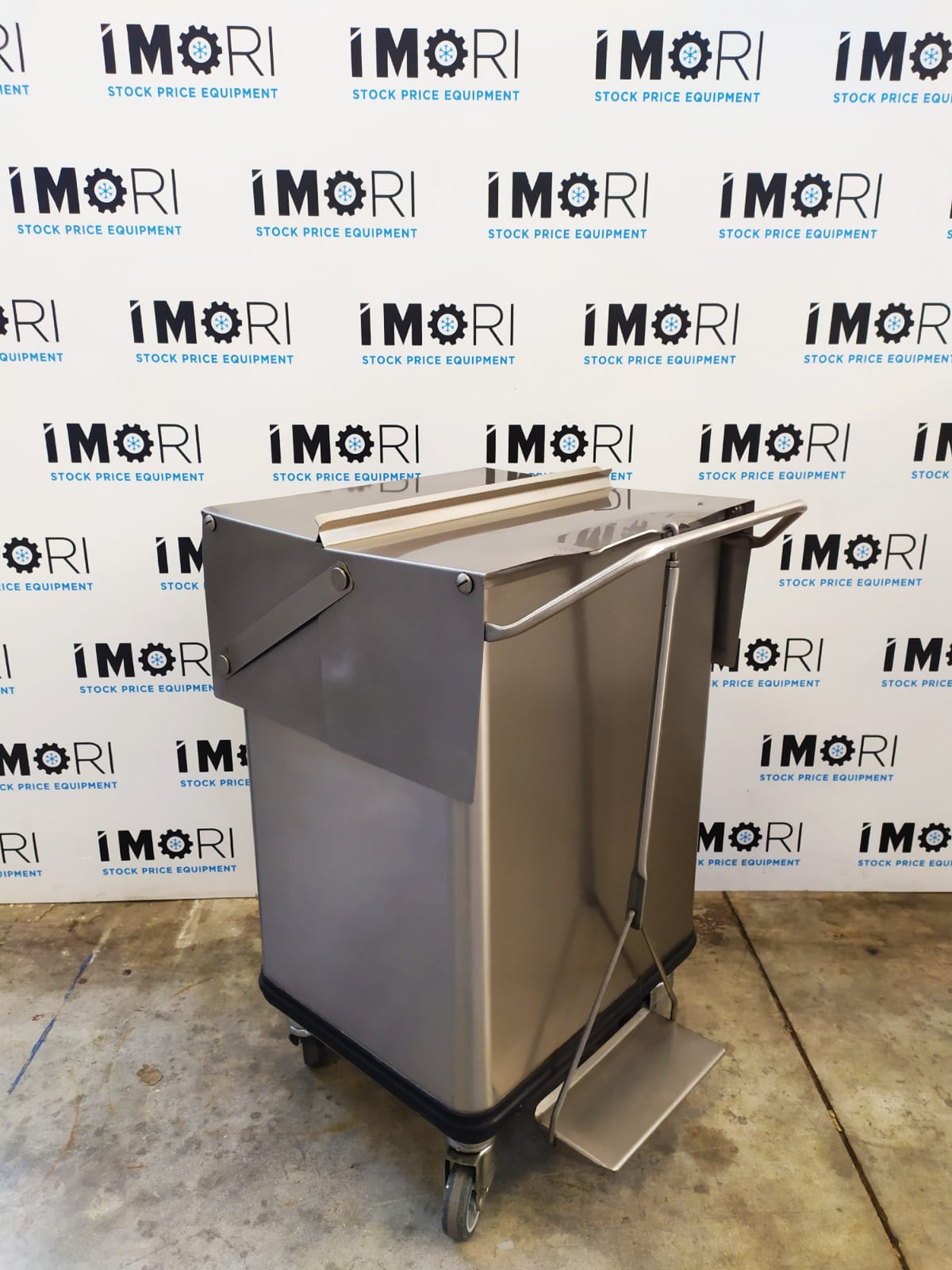 Tramoggia su ruote in acciaio inox con pedale 60 litri